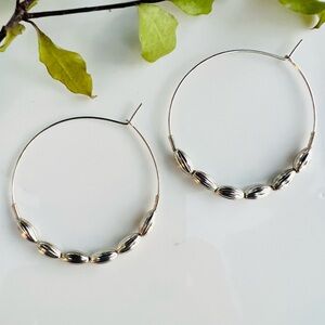 Anthropologie Silver Beaded Hoop Earrings